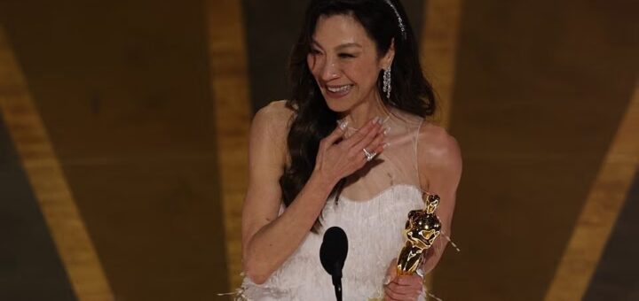 Michelle Yeoh wins the Oscar for Best Actress for "Everything Everywhere All at Once" during the Oscars show at the 95th Academy Awards in Hollywood, Los Angeles, California, U.S., March 12, 2023. Photo by Reuters/Carlos Barria